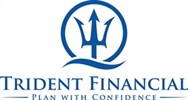 Trident Financial logo featuring a blue trident symbol within a circular wave design, with the company name 'Trident Financial' and tagline 'Plan with Confidence' displayed below.